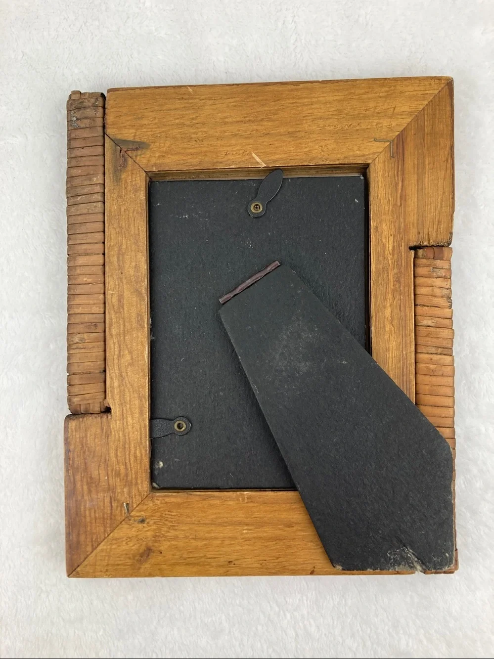 Vintage Farmhouse Rustic Wood & Raffia Picture Frame 8” x 6.5”, 3” x 5” photo